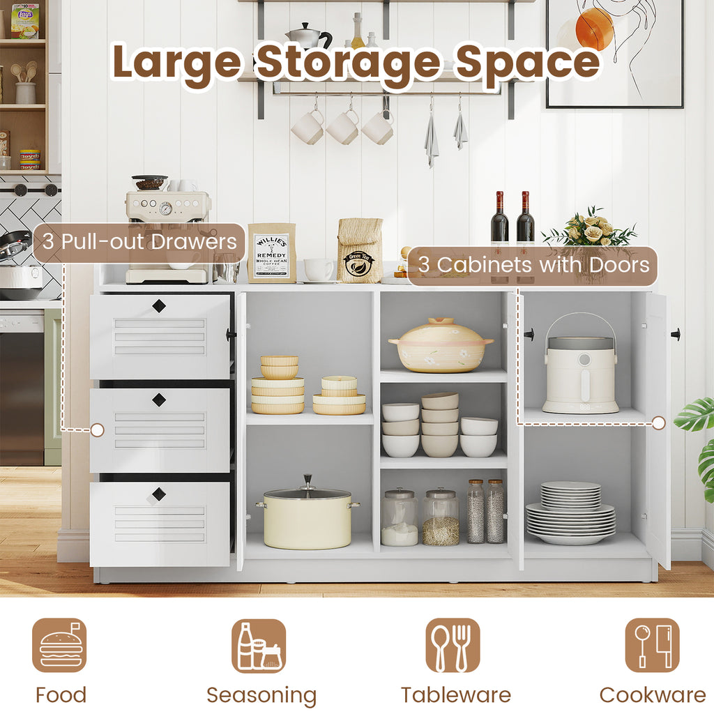 Modern Sideboard Cabinet with 3 Doors & Storage - White
