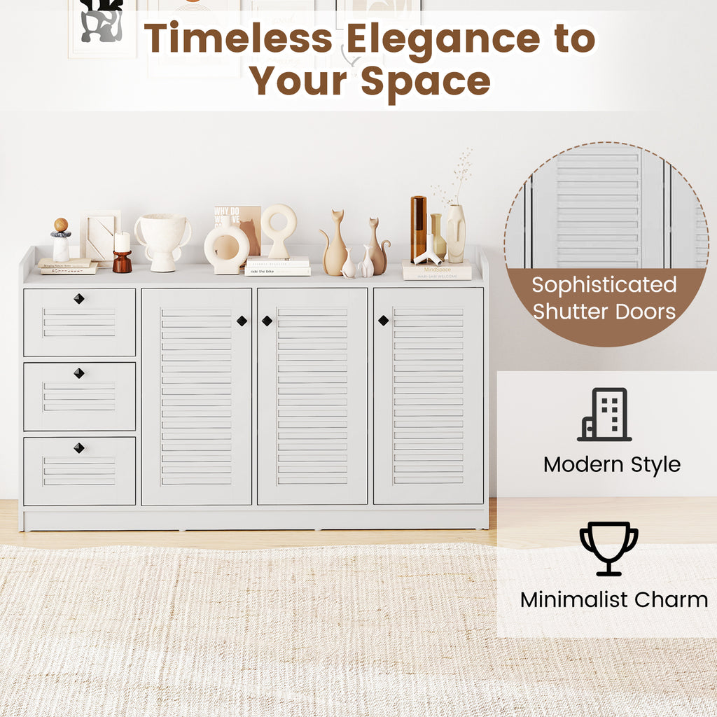 Modern Sideboard Cabinet with 3 Doors & Storage - White