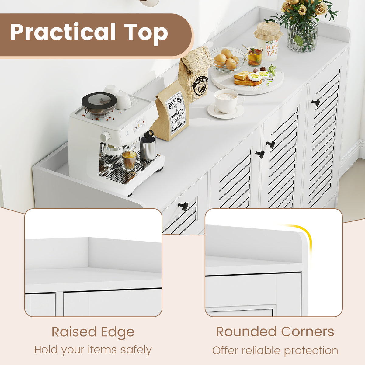 Modern Sideboard Cabinet with 3 Doors & Storage - White