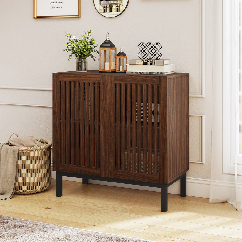 32" Wooden Sideboard Buffet Cabinet with Storage - Walnut