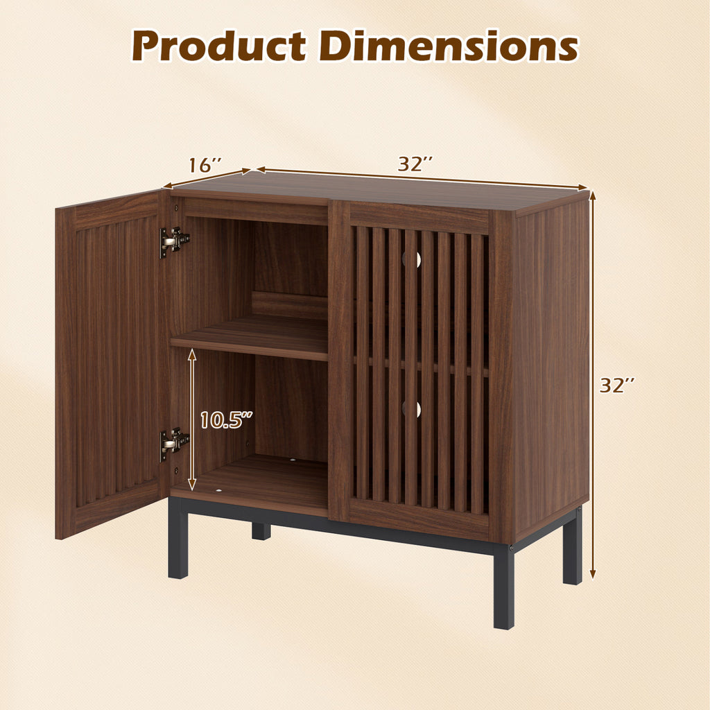 32" Wooden Sideboard Buffet Cabinet with Storage - Walnut