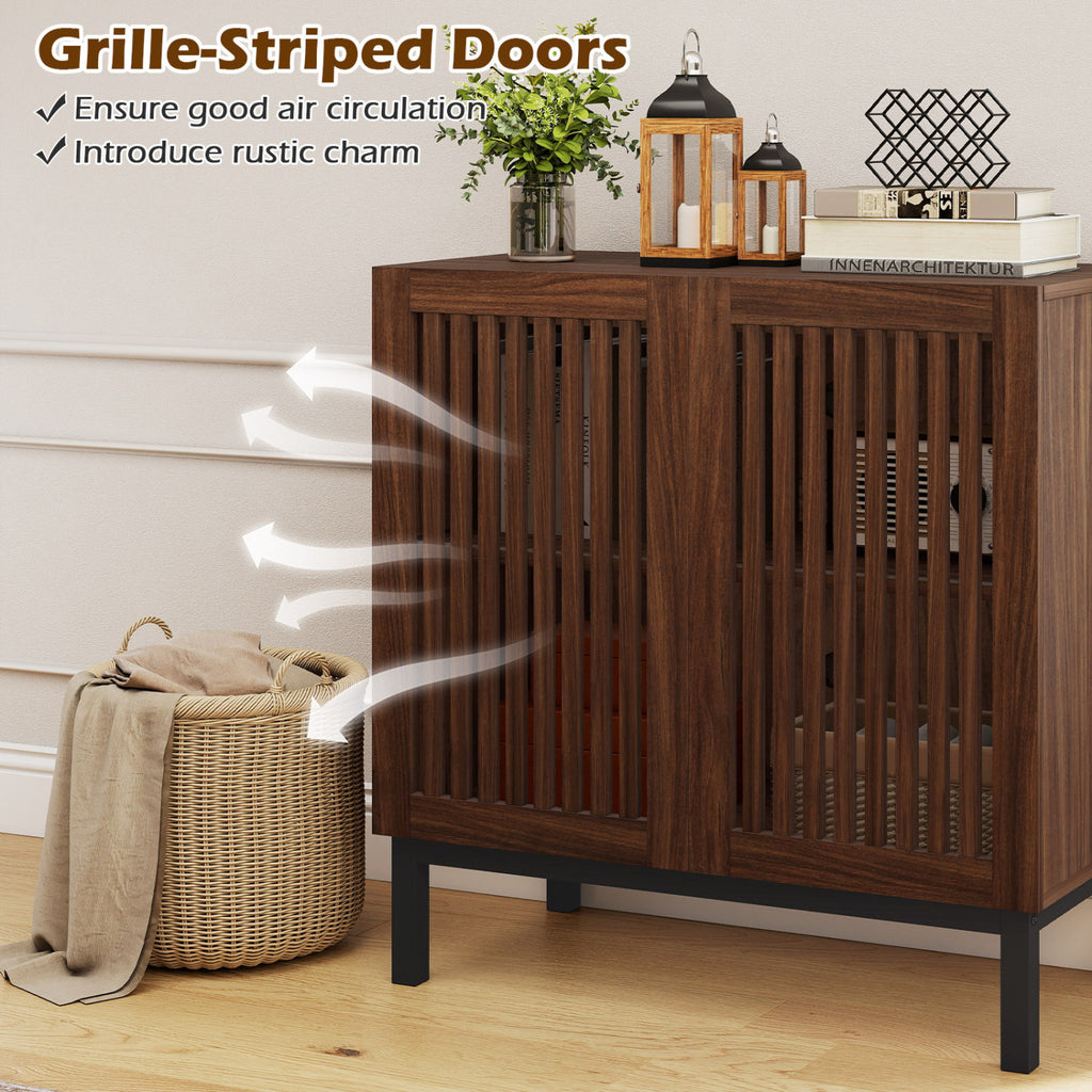 32" Wooden Sideboard Buffet Cabinet with Storage - Walnut