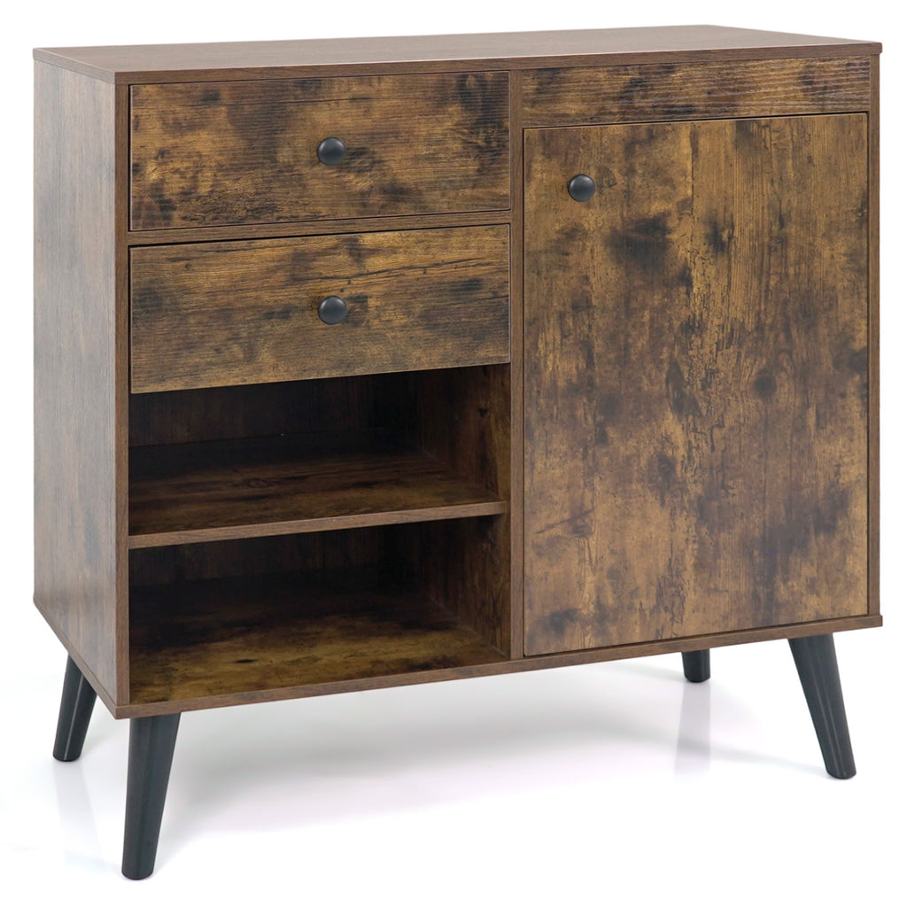 31" Buffet Cabinet with Drawers & Open Shelves - Set of 2, Natural