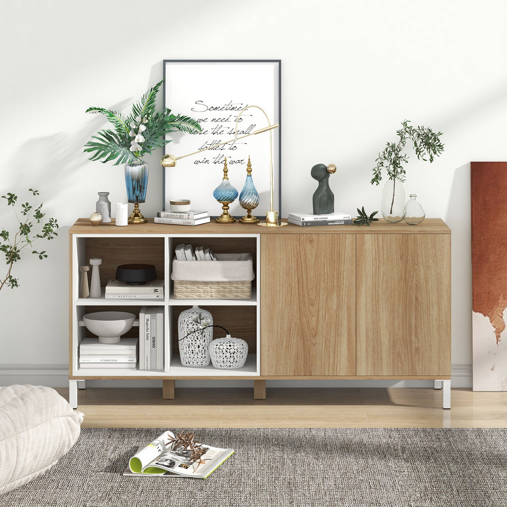 63-Inch Buffet Sideboard with Adjustable Shelves - Natural