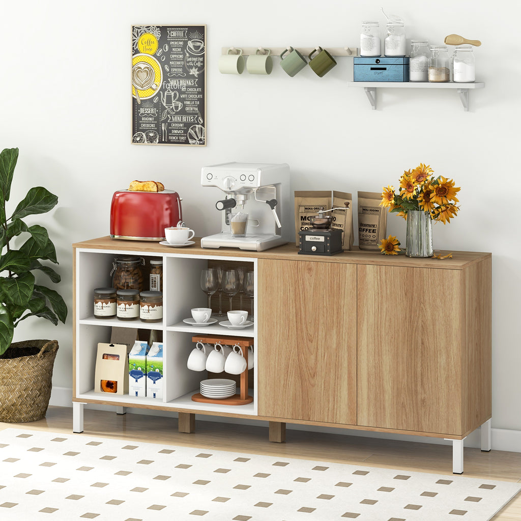 63 Inch Buffet Sideboard with 4 Compartments Push-to-Open - Natural