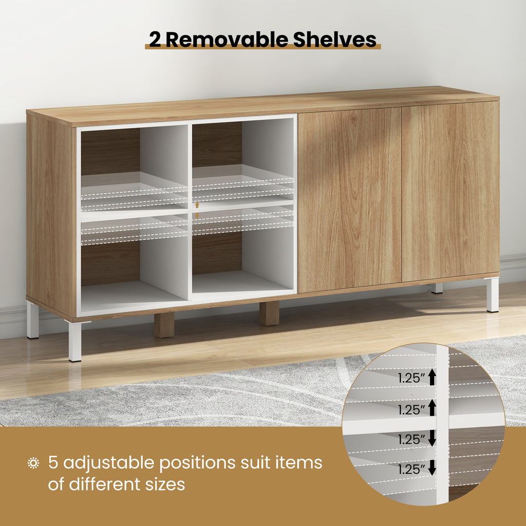 63-Inch Buffet Sideboard with Adjustable Shelves - Natural