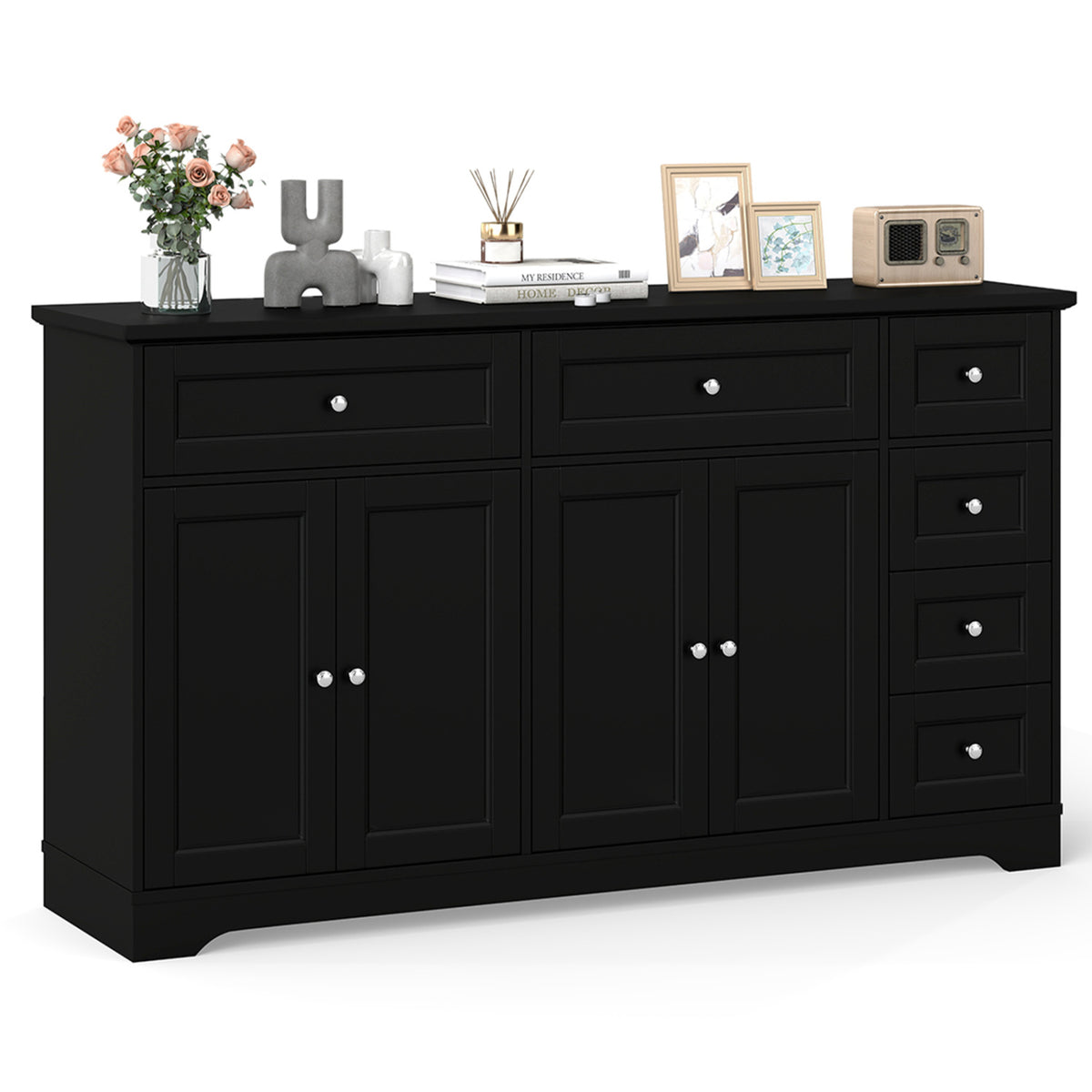 59" Modern Coffee Bar Station Console Table - Black