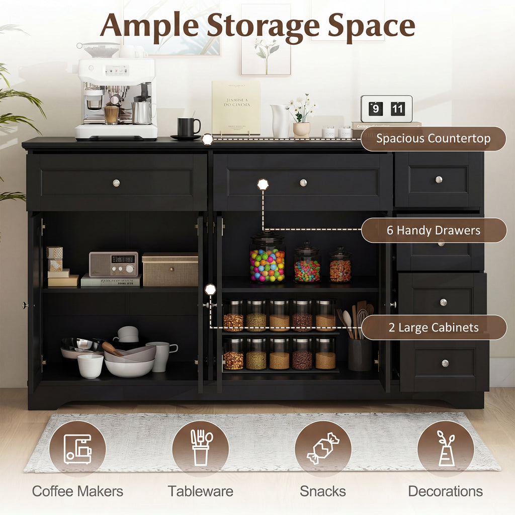 Costway 59-Inch Modern Coffee Bar Sideboard Console Table Black - Kitchen Storage