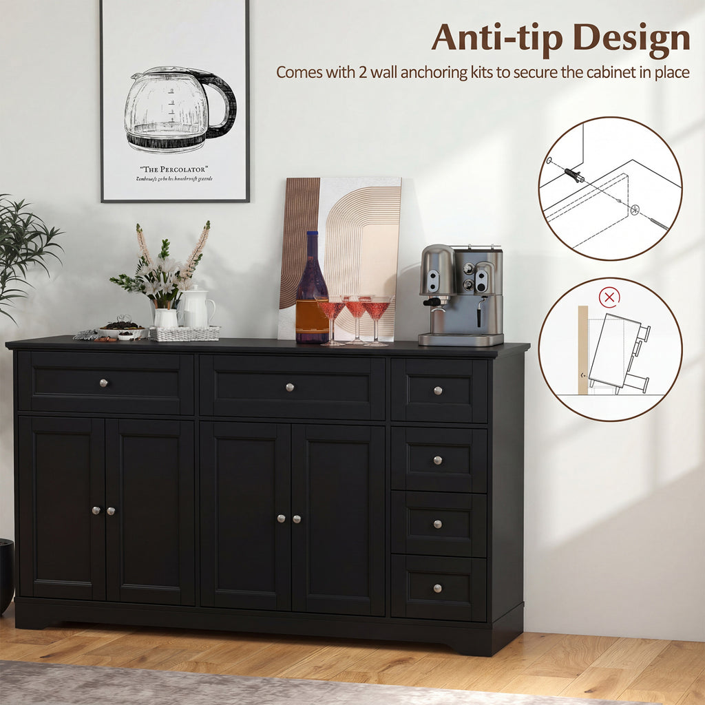 Costway 59-Inch Modern Coffee Bar Sideboard Console Table Black - Kitchen Storage