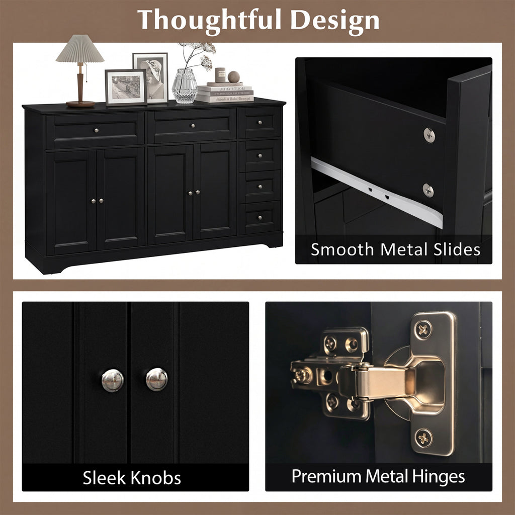 Costway 59-Inch Modern Coffee Bar Sideboard Console Table Black - Kitchen Storage