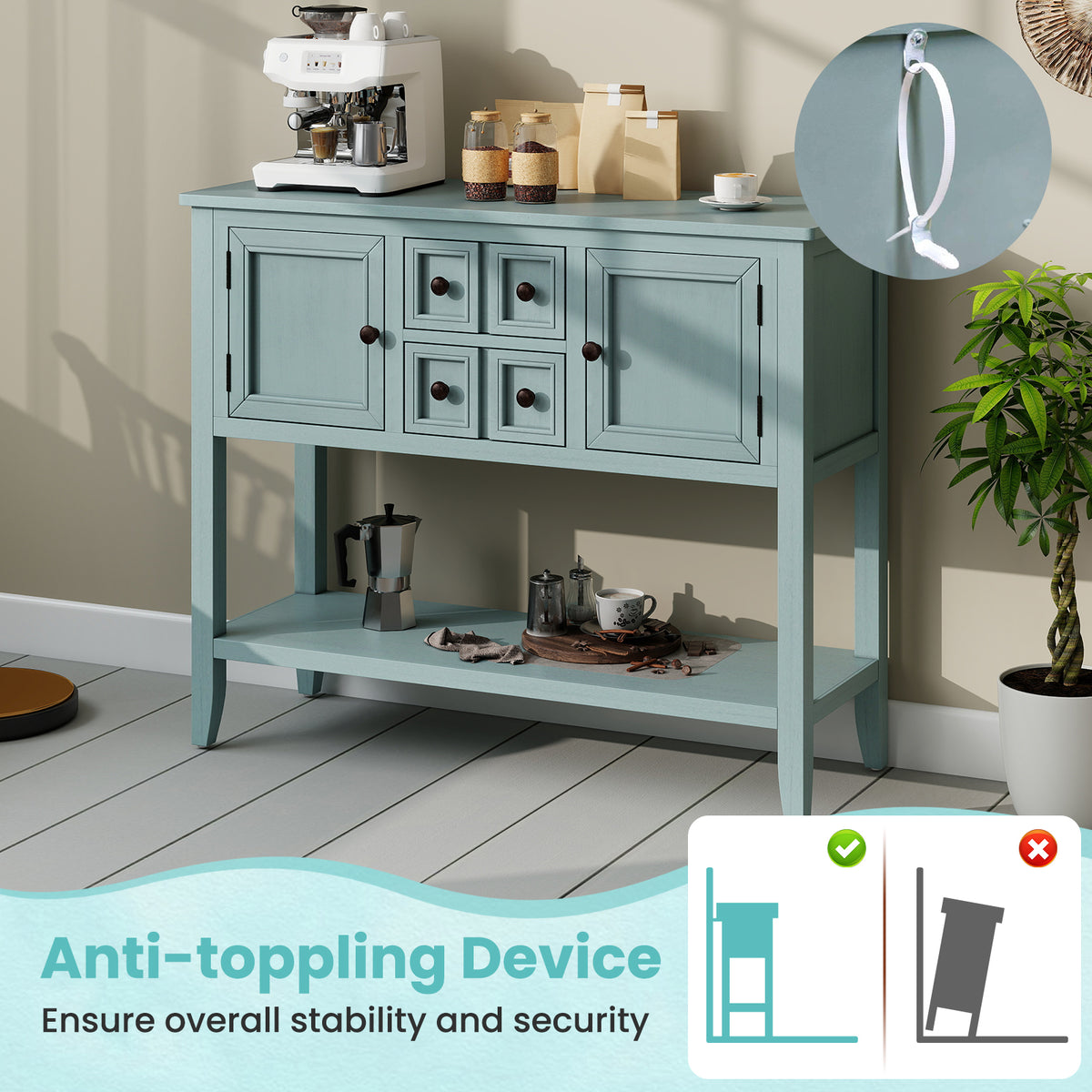 Buffet Sideboard Cabinet 2 Door 2 Drawer - Blue
