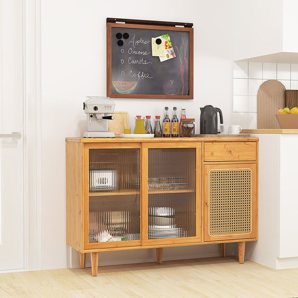 Bamboo Buffet Sideboard Cabinet with Glass Sliding Doors – Natural