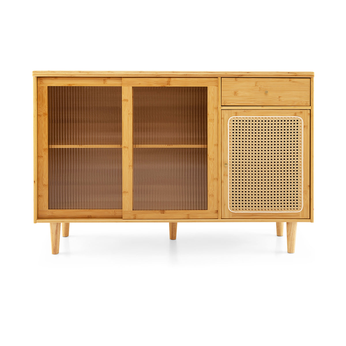 Bamboo Buffet Sideboard Cabinet with Glass Sliding Doors – Natural
