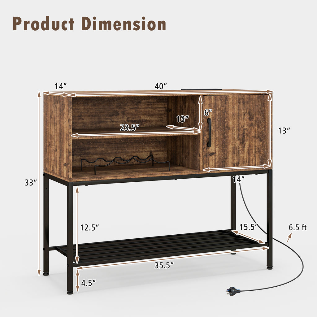 Rustic Brown Buffet Sideboard Cabinet with Power Outlets