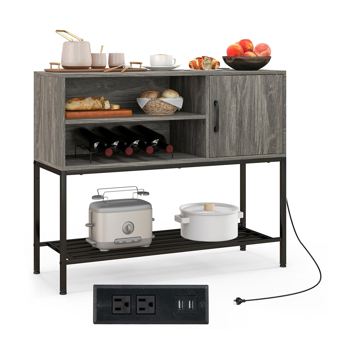 Rustic Brown Buffet Sideboard Cabinet with Power Outlets