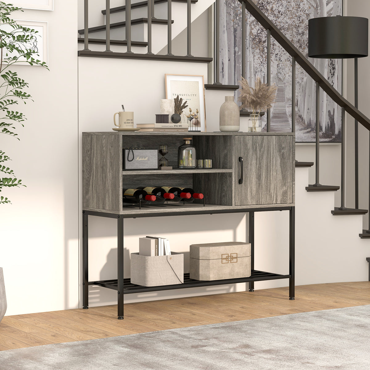 Rustic Brown Buffet Sideboard Cabinet with Power Outlets