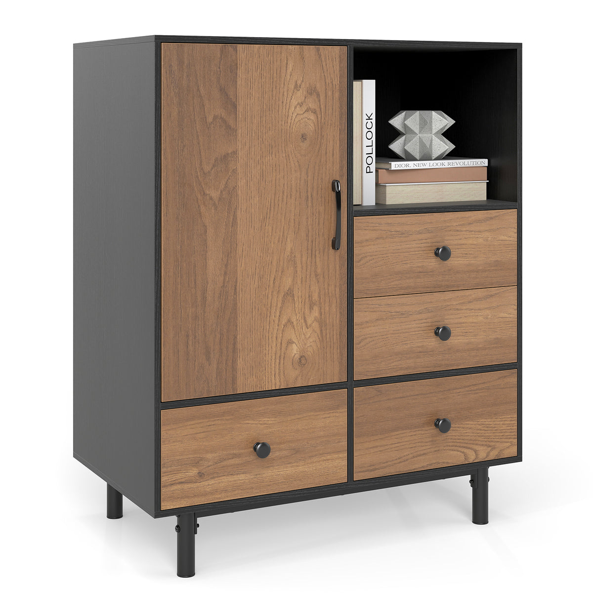 Mid Century Modern Buffet Sideboard with 4 Drawers - Black