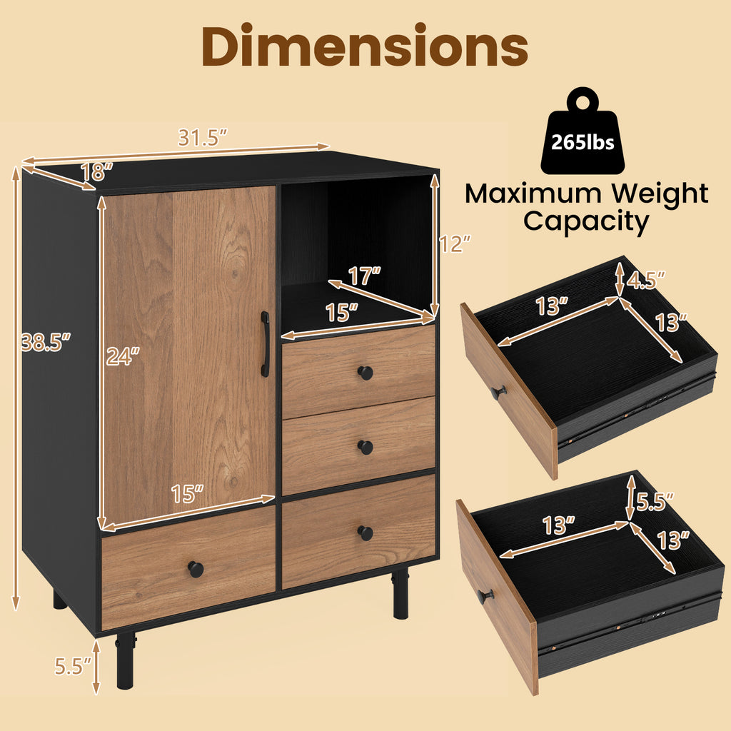 Mid Century Modern Buffet Sideboard with 4 Drawers - Black