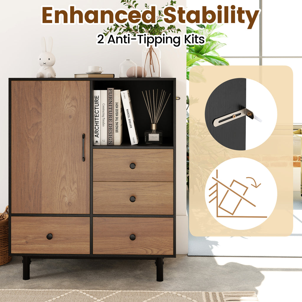 Mid Century Modern Buffet Sideboard with 4 Drawers - Black