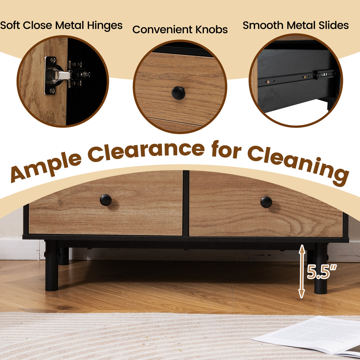 Mid Century Modern Buffet Sideboard with 4 Drawers - Black
