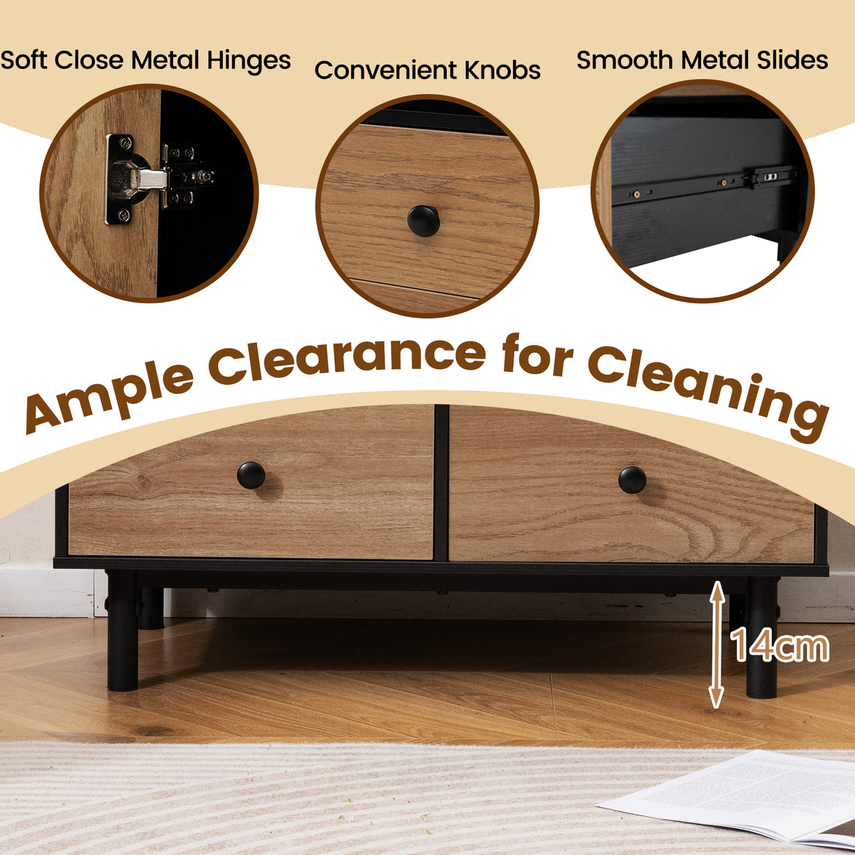 Mid Century Modern Buffet Sideboard with 4 Drawers - Black