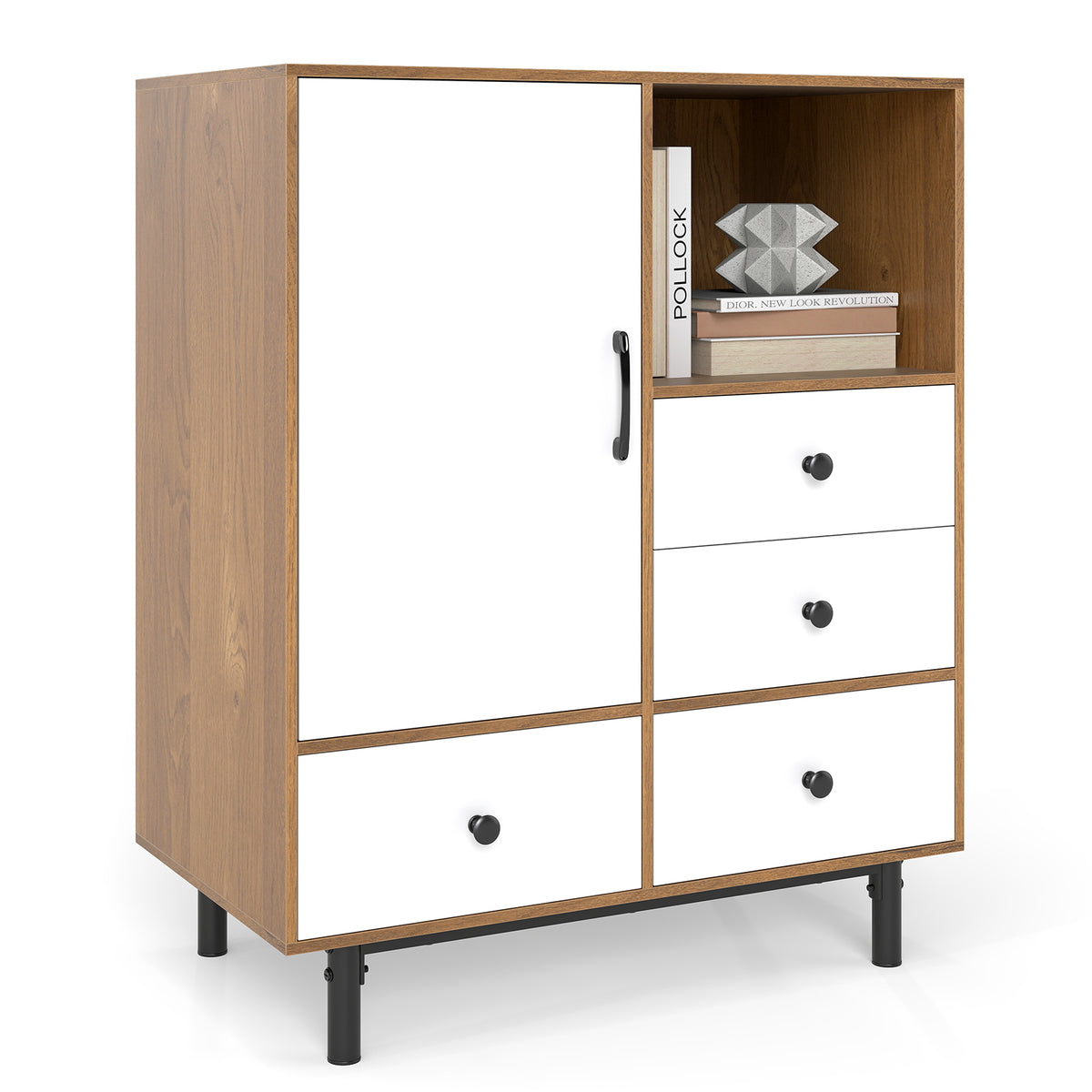 Mid Century Modern Buffet Sideboard with 4 Drawers - Black