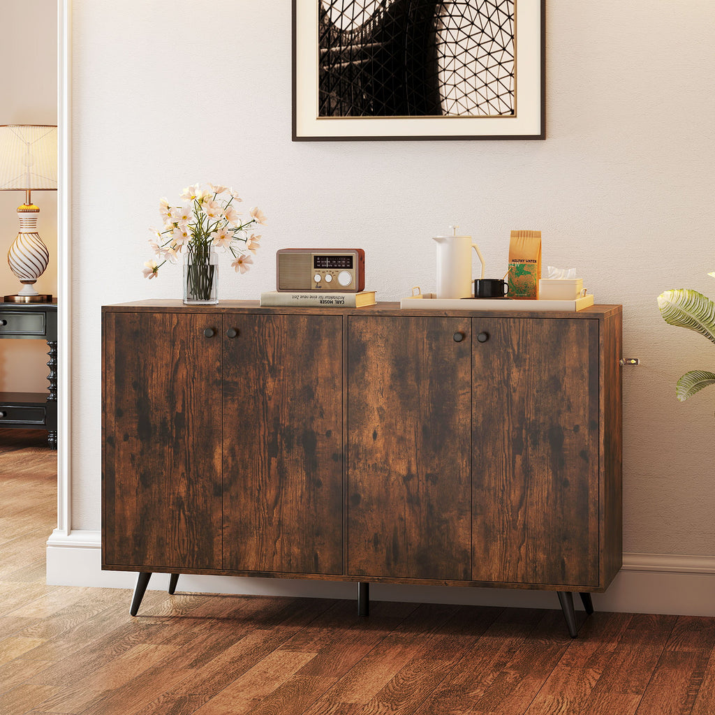 Mid Century Modern Sideboard Cabinet with Adjustable Shelves - White