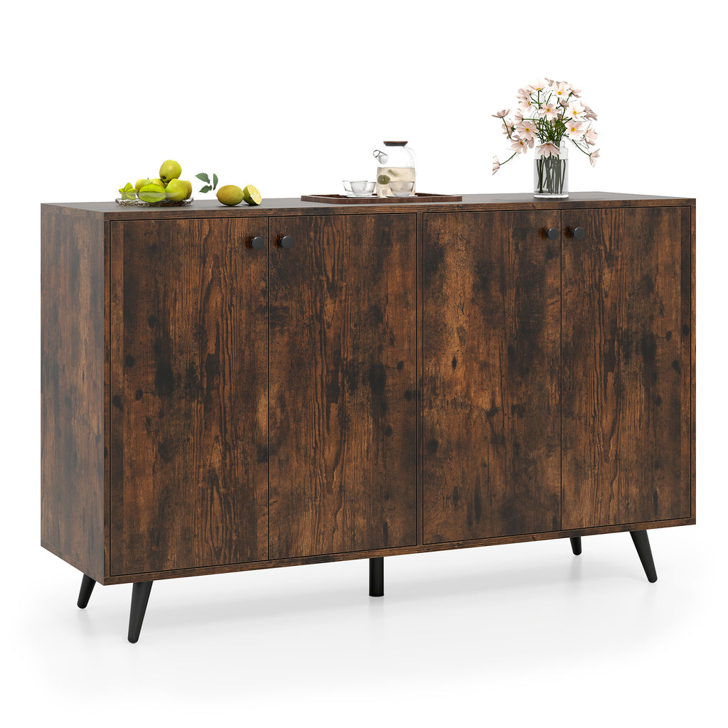 Mid Century Modern Sideboard Cabinet with Adjustable Shelves - White