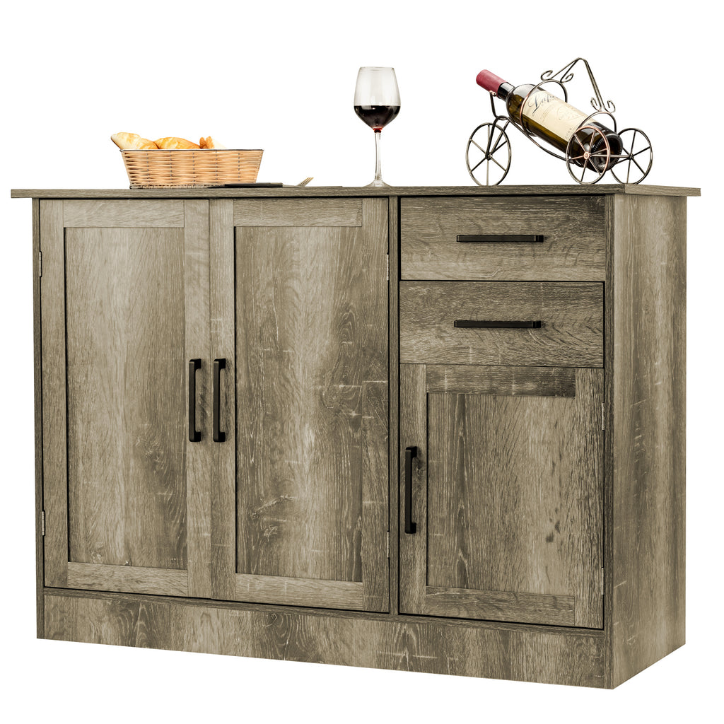 3-Door Storage Cabinet with 2 Drawers, Gray