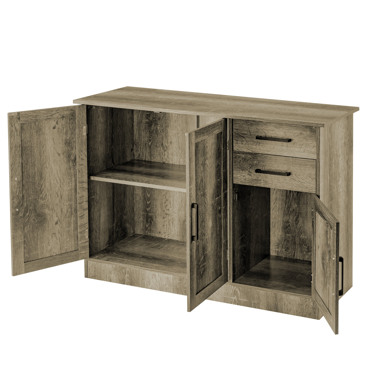 3-Door Storage Cabinet with 2 Drawers, Gray