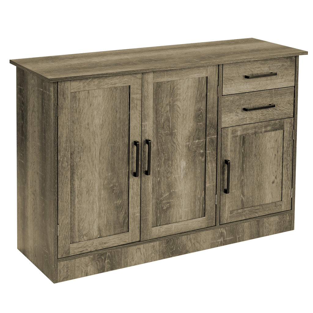 3-Door Storage Cabinet with 2 Drawers, Gray