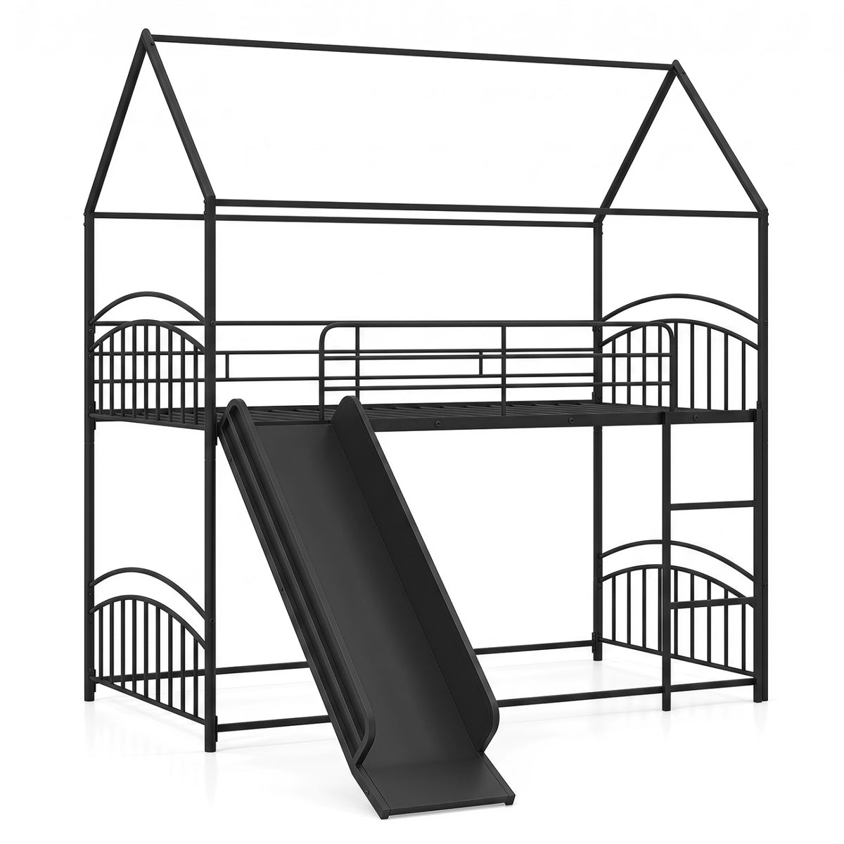 Twin Over Twin House Bunk Bed with Slide & Ladder, Black