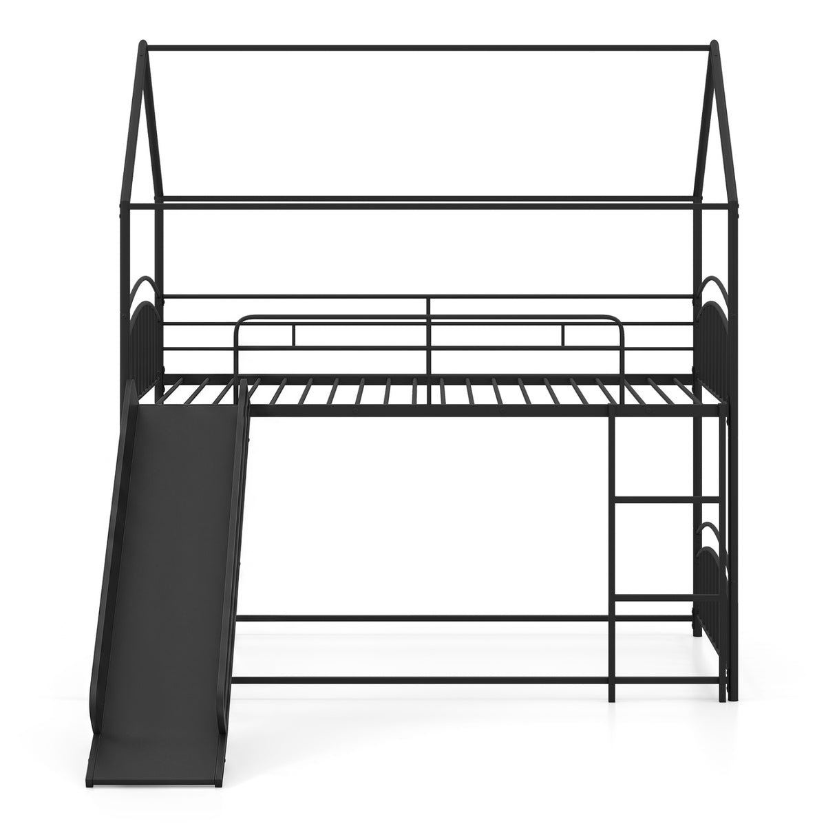 Twin Over Twin House Bunk Bed with Slide & Ladder, Black