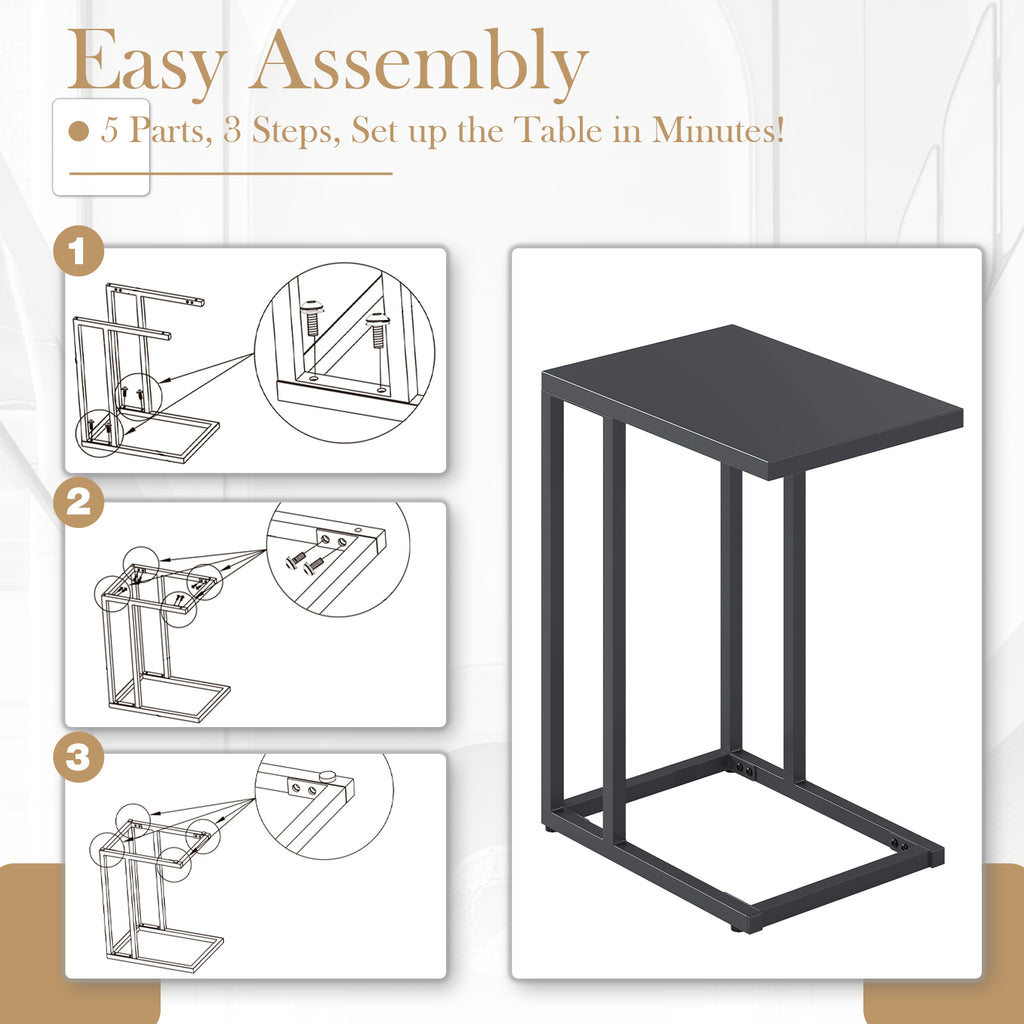 C-Shaped Side Table with Adjustable Foot Pads, Dark Gray