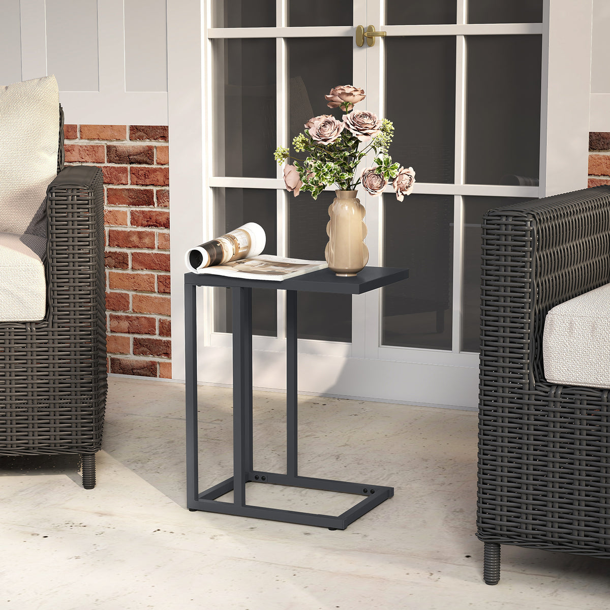 C-Shaped Side Table with Adjustable Foot Pads, Dark Gray