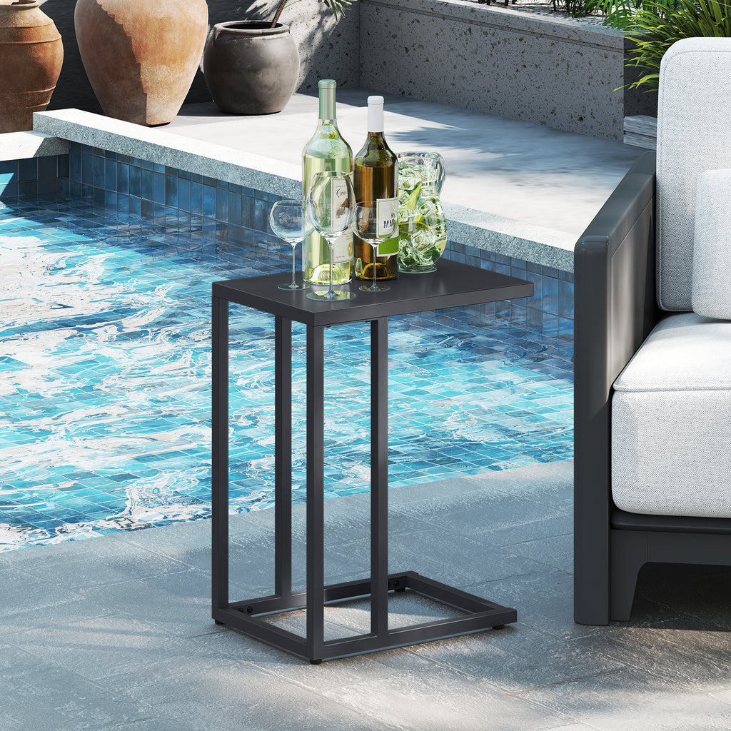 C-Shaped Side Table with Adjustable Foot Pads, Dark Gray