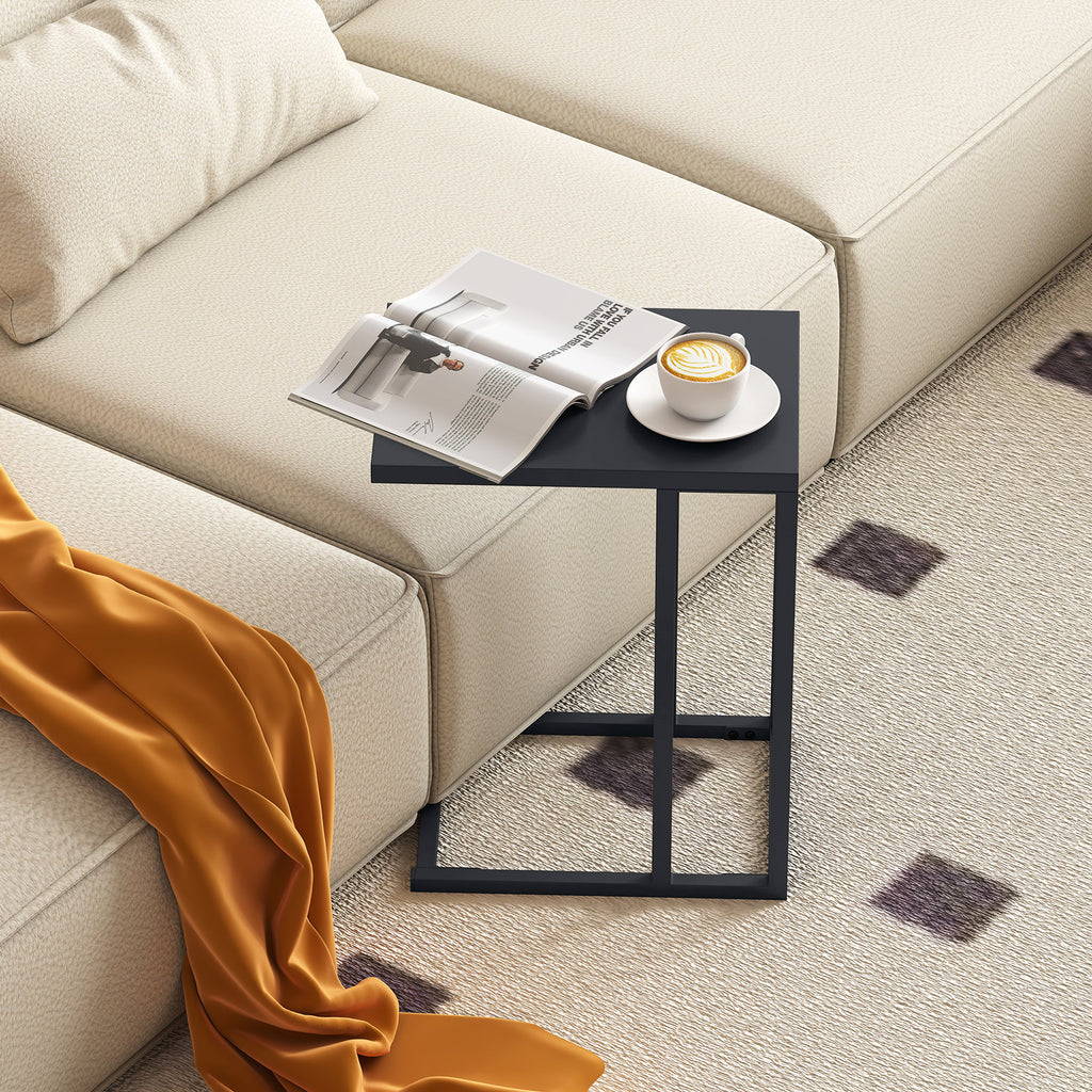 C-Shaped Side Table with Adjustable Foot Pads, Dark Gray