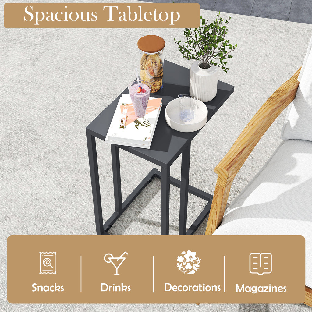 C-Shaped Side Table with Adjustable Foot Pads, Dark Gray