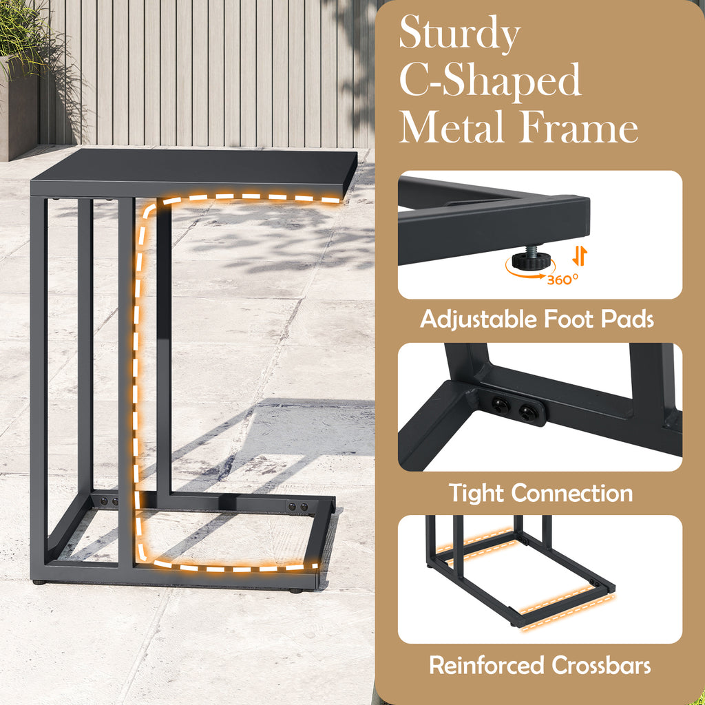 C-Shaped Side Table with Adjustable Foot Pads, Dark Gray