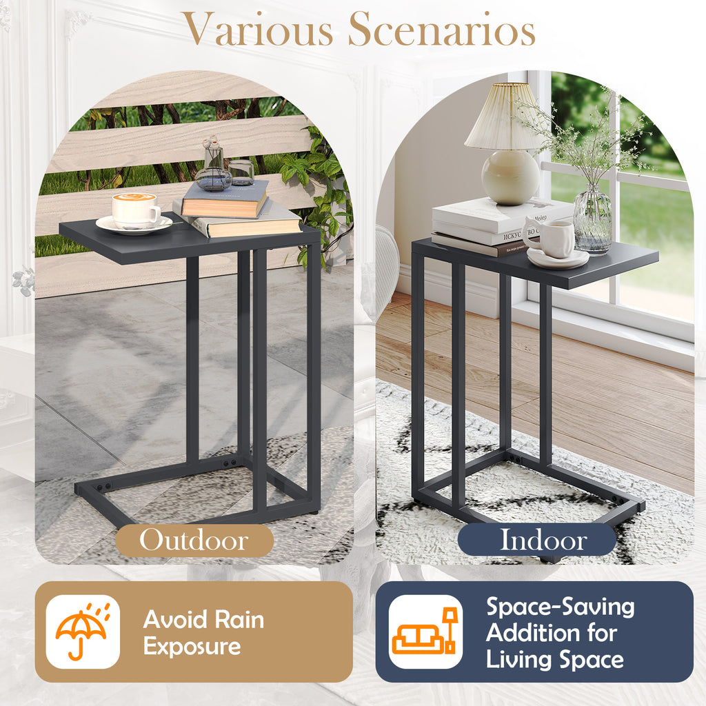 C-Shaped Side Table with Adjustable Foot Pads, Dark Gray