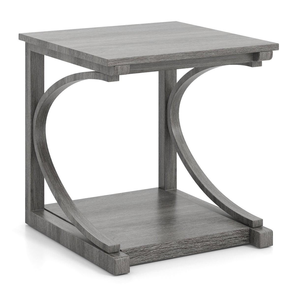 C-Shaped 24 Inch 2-Tier End Table, Gray