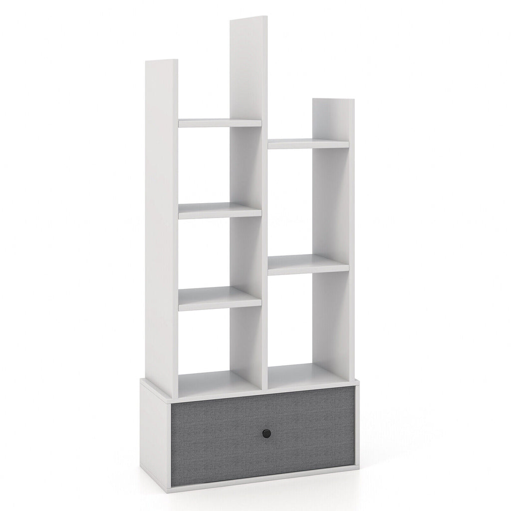7-Tier Open-Back Bookshelf with Drawer - Rustic Brown