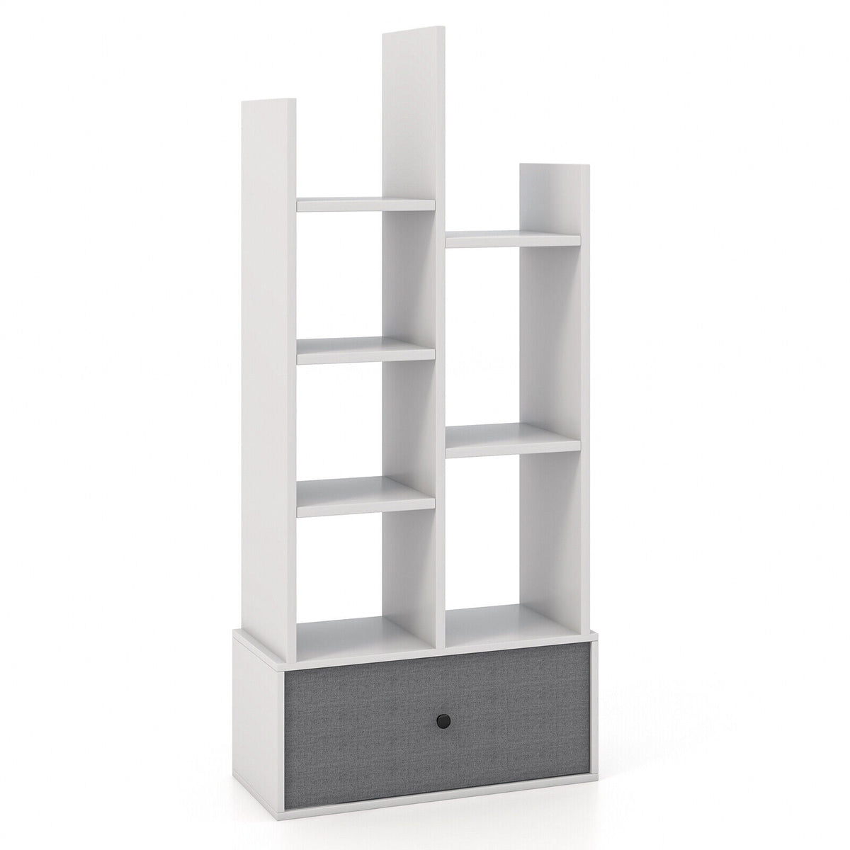 7-Tier Open-Back Bookshelf with Drawer - Rustic Brown
