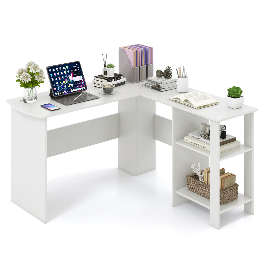Large L-Shaped Computer Desk with Storage Shelves - White