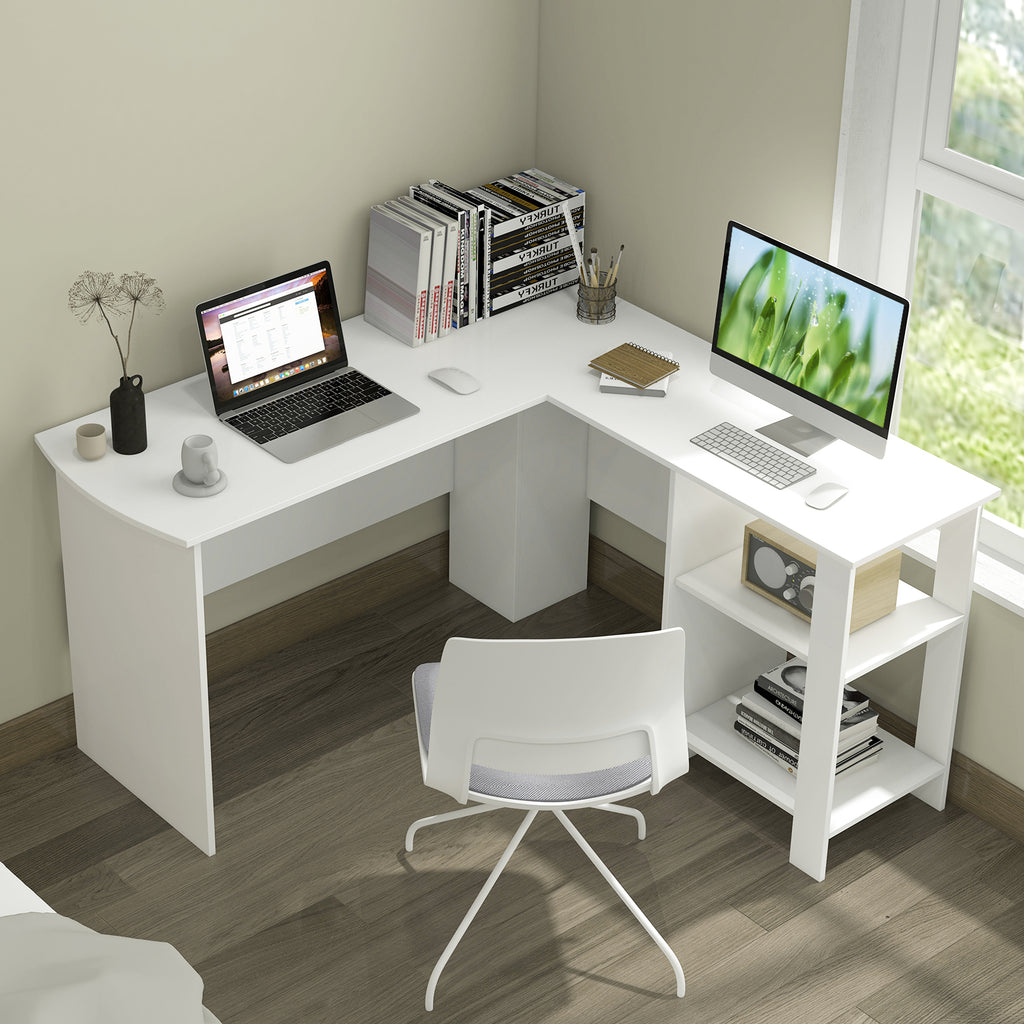 Large Modern L-shaped Computer Desk with 2 Cable Holes and Storage