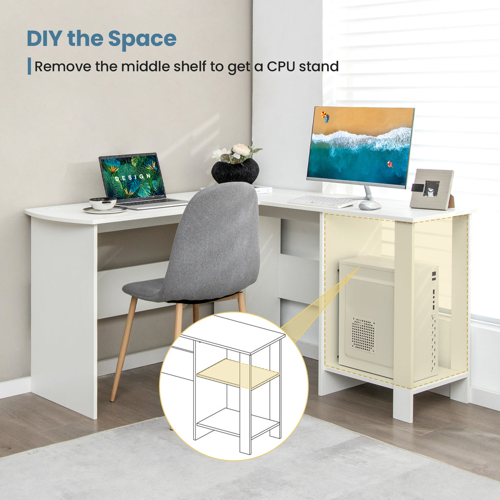 Large L-Shaped Computer Desk with Storage Shelves - White