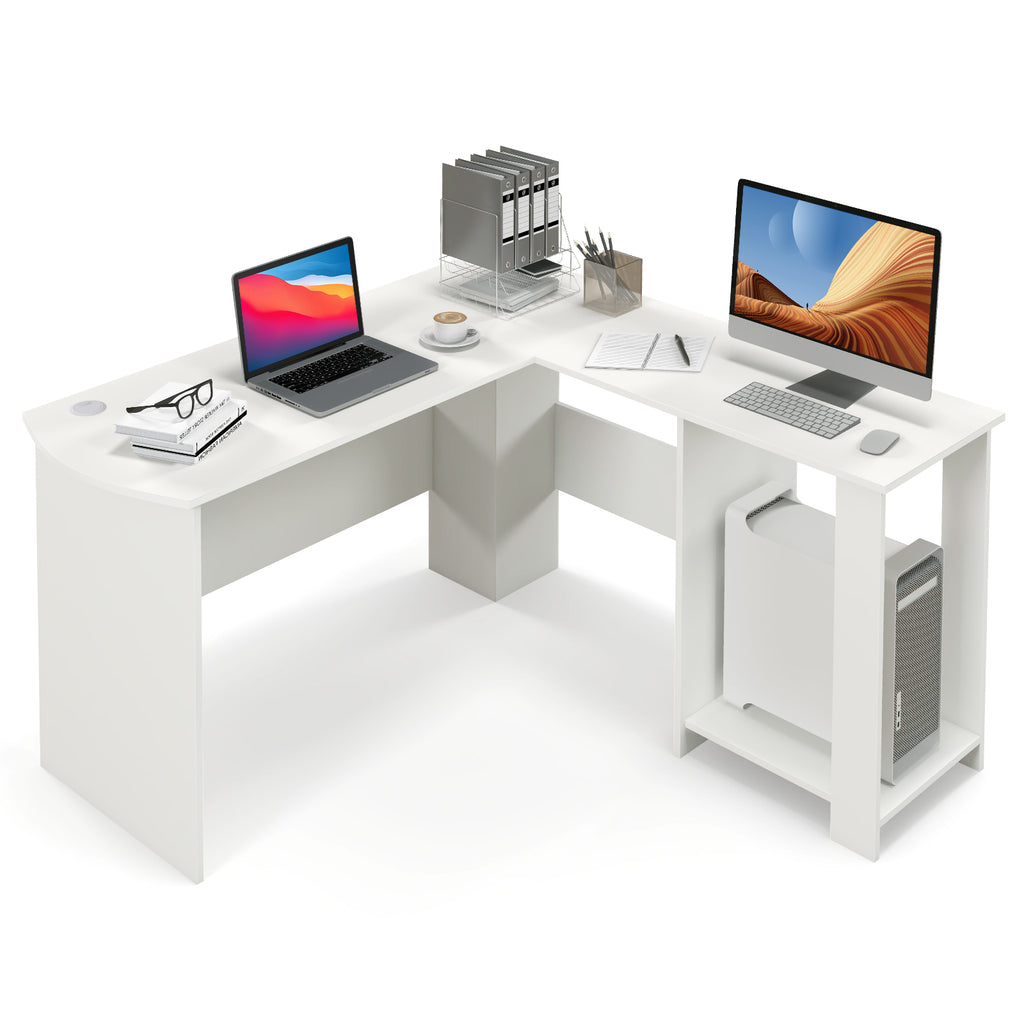 Large Modern L-shaped Computer Desk with 2 Cable Holes and Storage