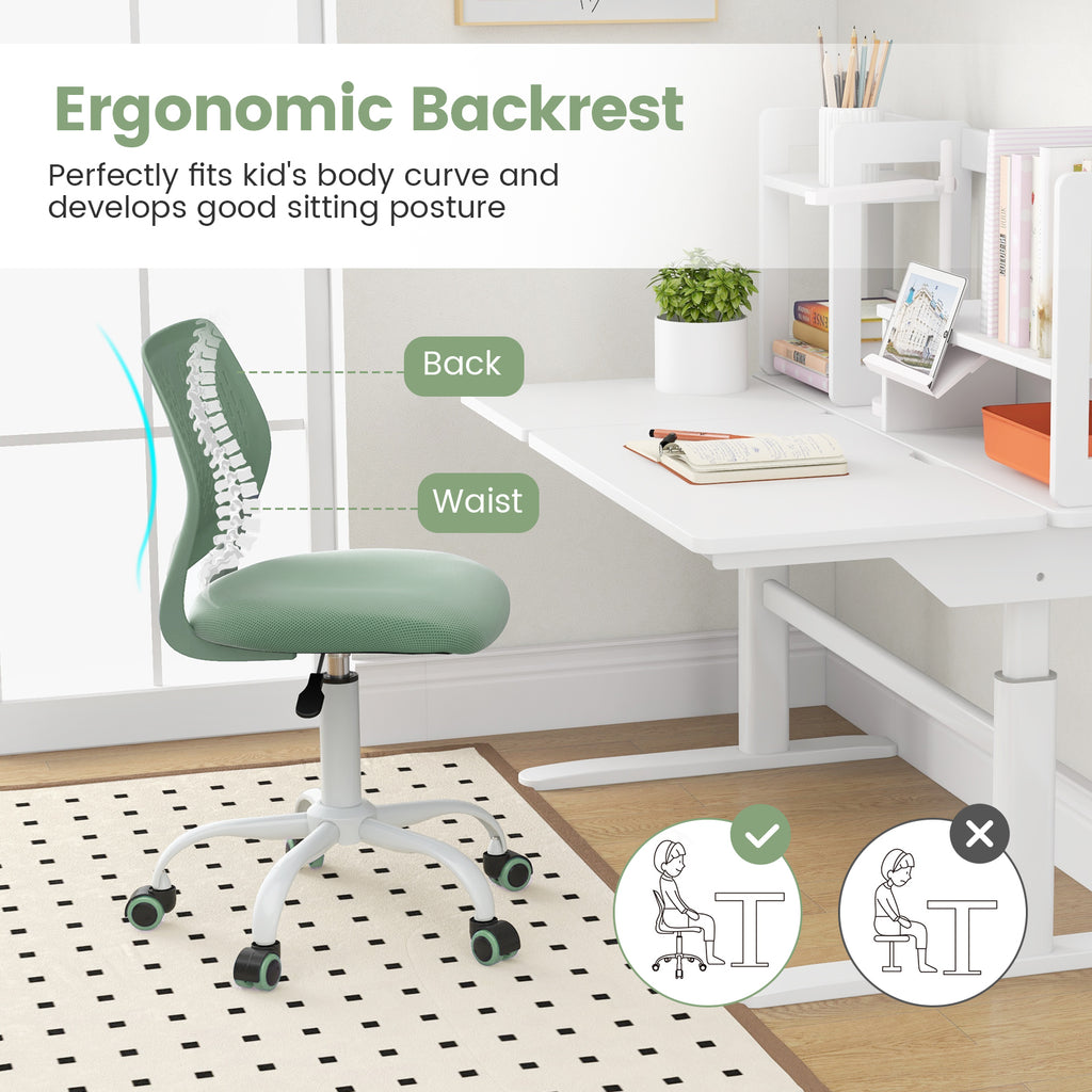 Kids Ergonomic Study Chair with Adjustable Height, Green, 16.5-21 Inches
