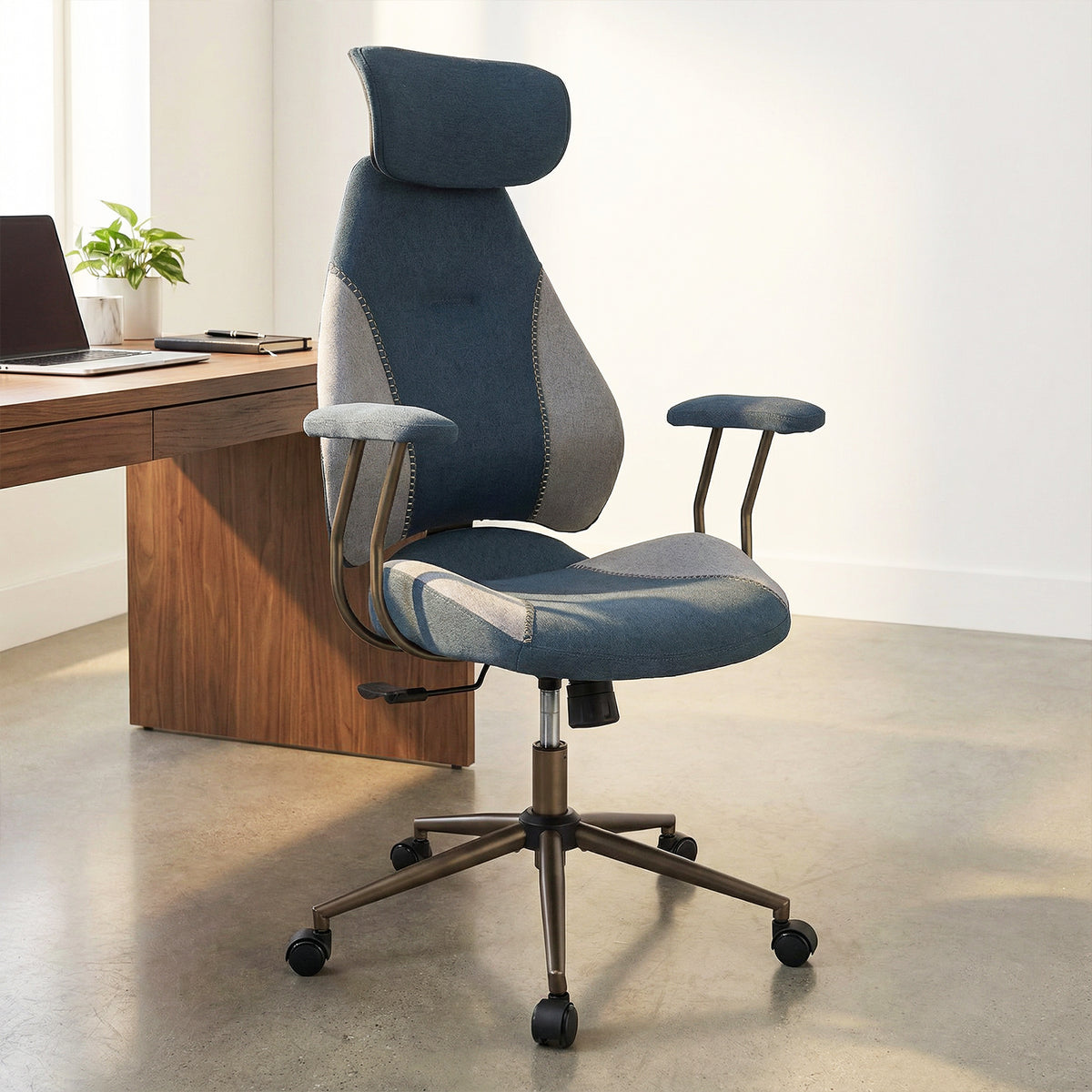 Ergonomic Office Chair with 2D Headrest & Rocking Backrest, Brown