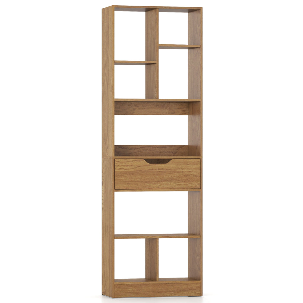 51-Inch Tall Bookcase with 7-Cube Storage & Drawer - Natural